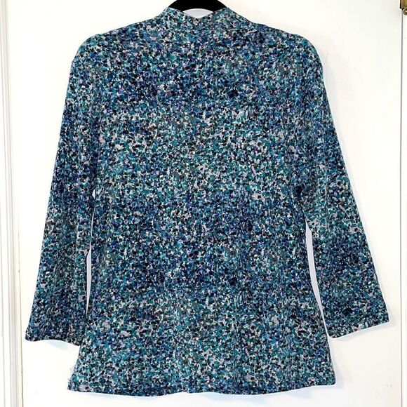 Liz Claiborne v-neck twist detail long sleeve abstract print stretchy blouse L - Picture 4 of 9